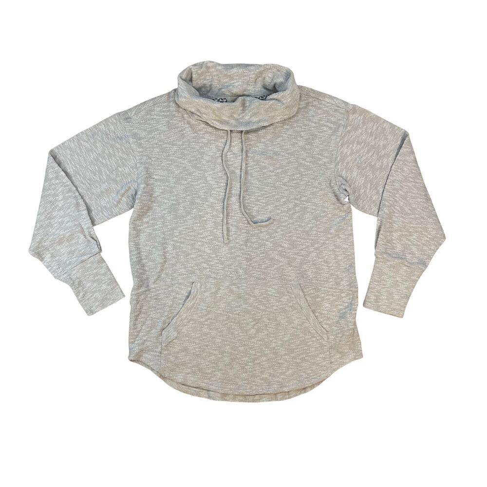 prAna Frieda Cowl Neck Pullover Womens L Gray Sweatshirt Kangaroo Pocket